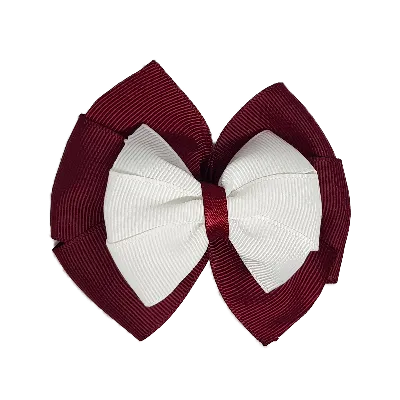 School Hair Accessories Double Bella Hair Bow 10cm - Burgundy Base & Centre Ribbon (24 colours top)