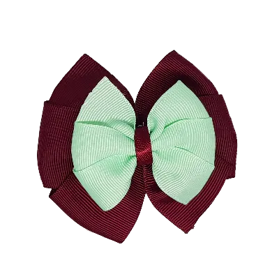 School Hair Accessories Double Bella Hair Bow 10cm - Burgundy Base & Centre Ribbon (24 colours top)