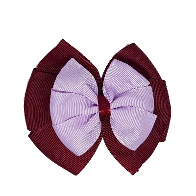School Hair Accessories Double Bella Hair Bow 10cm - Burgundy Base & Centre Ribbon (24 colours top)