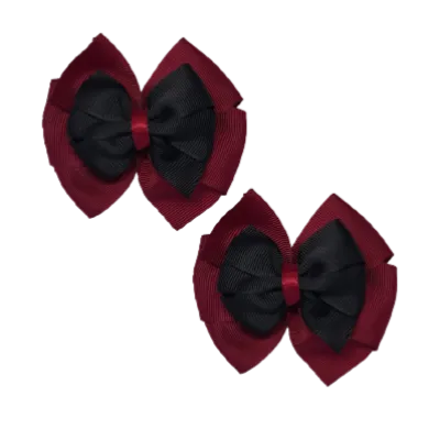School Hair Accessories Double Bella Hair Bow 10cm - Burgundy Base & Centre Ribbon (24 colours top)