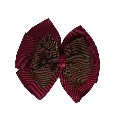 School Hair Accessories Double Bella Hair Bow 10cm - Burgundy Base & Centre Ribbon (24 colours top)