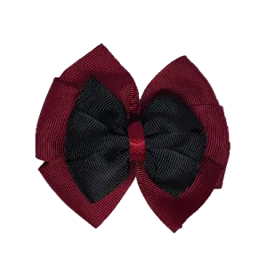 School Hair Accessories Double Bella Hair Bow 10cm - Burgundy Base & Centre Ribbon (24 colours top)