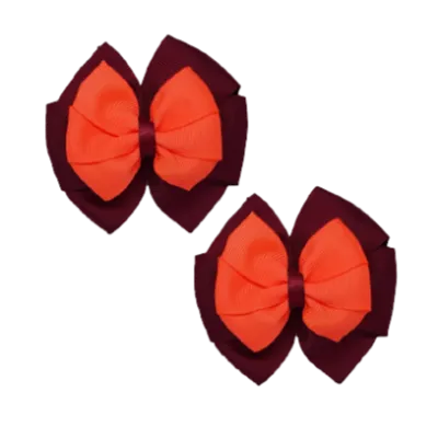 School Hair Accessories Double Bella Hair Bow 10cm - Burgundy Base & Centre Ribbon (24 colours top)