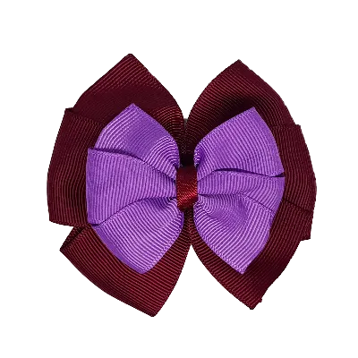 School Hair Accessories Double Bella Hair Bow 10cm - Burgundy Base & Centre Ribbon (24 colours top)