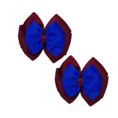 School Hair Accessories Double Bella Hair Bow 10cm - Burgundy Base & Centre Ribbon (24 colours top)