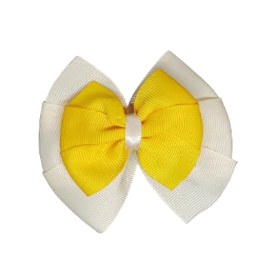 School Hair Accessories Double Bella Hair Bow 10cm - Ivory Base & Centre Ribbon (24 colours top)