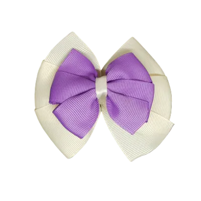 School Hair Accessories Double Bella Hair Bow 10cm - Ivory Base & Centre Ribbon (24 colours top)