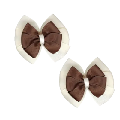 School Hair Accessories Double Bella Hair Bow 10cm - Ivory Base & Centre Ribbon (24 colours top)