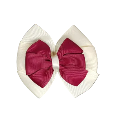 School Hair Accessories Double Bella Hair Bow 10cm - Ivory Base & Centre Ribbon (24 colours top)