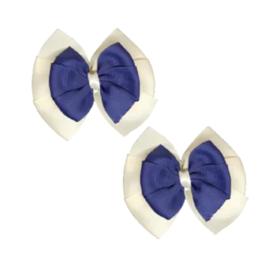School Hair Accessories Double Bella Hair Bow 10cm - Ivory Base & Centre Ribbon (24 colours top)