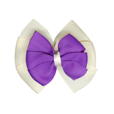 School Hair Accessories Double Bella Hair Bow 10cm - Ivory Base & Centre Ribbon (24 colours top)