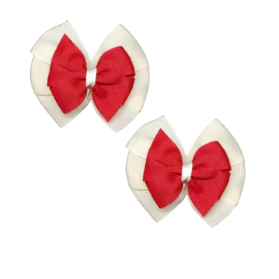 School Hair Accessories Double Bella Hair Bow 10cm - Ivory Base & Centre Ribbon (24 colours top)