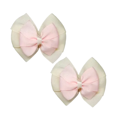 School Hair Accessories Double Bella Hair Bow 10cm - Ivory Base & Centre Ribbon (24 colours top)
