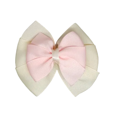 School Hair Accessories Double Bella Hair Bow 10cm - Ivory Base & Centre Ribbon (24 colours top)