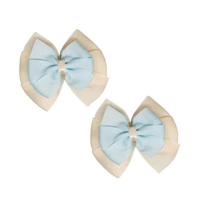 School Hair Accessories Double Bella Hair Bow 10cm - Ivory Base & Centre Ribbon (24 colours top)