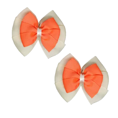 School Hair Accessories Double Bella Hair Bow 10cm - Ivory Base & Centre Ribbon (24 colours top)