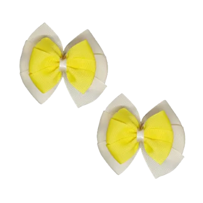 School Hair Accessories Double Bella Hair Bow 10cm - Ivory Base & Centre Ribbon (24 colours top)