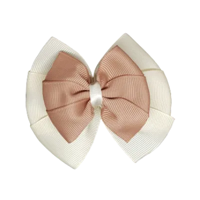 School Hair Accessories Double Bella Hair Bow 10cm - Ivory Base & Centre Ribbon (24 colours top)