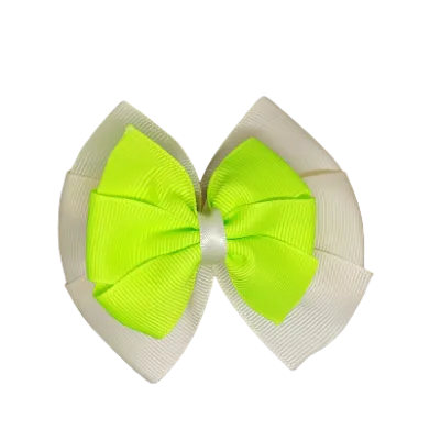 School Hair Accessories Double Bella Hair Bow 10cm - Ivory Base & Centre Ribbon (24 colours top)