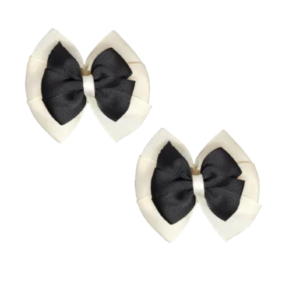 School Hair Accessories Double Bella Hair Bow 10cm - Ivory Base & Centre Ribbon (24 colours top)