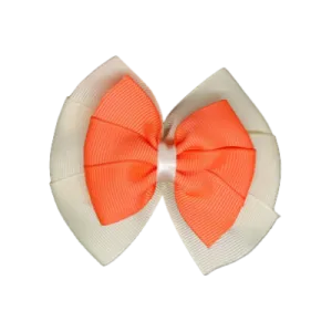 School Hair Accessories Double Bella Hair Bow 10cm - Ivory Base & Centre Ribbon (24 colours top)