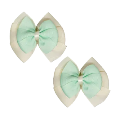 School Hair Accessories Double Bella Hair Bow 10cm - Ivory Base & Centre Ribbon (24 colours top)