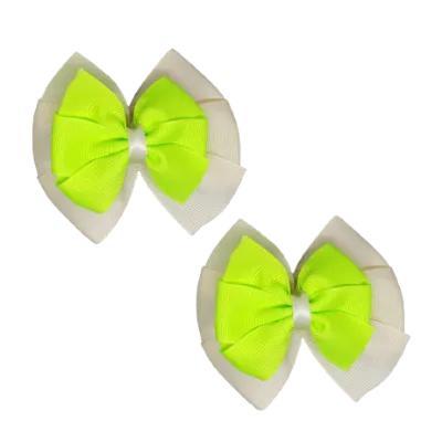 School Hair Accessories Double Bella Hair Bow 10cm - Ivory Base & Centre Ribbon (24 colours top)