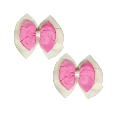 School Hair Accessories Double Bella Hair Bow 10cm - Ivory Base & Centre Ribbon (24 colours top)