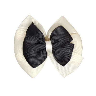 School Hair Accessories Double Bella Hair Bow 10cm - Ivory Base & Centre Ribbon (24 colours top)