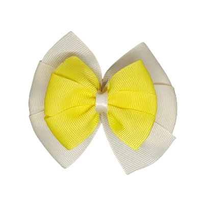 School Hair Accessories Double Bella Hair Bow 10cm - Ivory Base & Centre Ribbon (24 colours top)