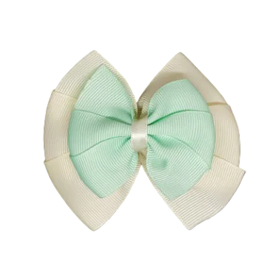 School Hair Accessories Double Bella Hair Bow 10cm - Ivory Base & Centre Ribbon (24 colours top)