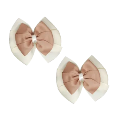 School Hair Accessories Double Bella Hair Bow 10cm - Ivory Base & Centre Ribbon (24 colours top)