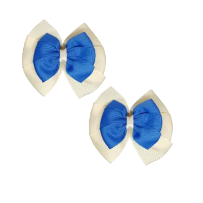 School Hair Accessories Double Bella Hair Bow 10cm - Ivory Base & Centre Ribbon (24 colours top)