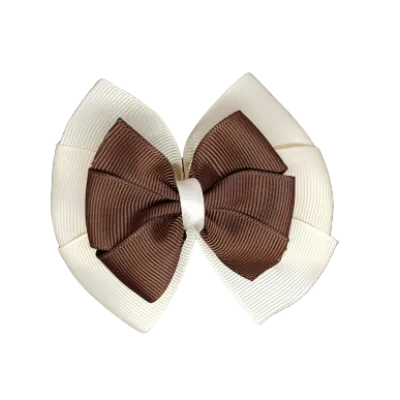 School Hair Accessories Double Bella Hair Bow 10cm - Ivory Base & Centre Ribbon (24 colours top)