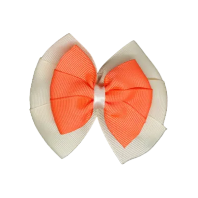 School Hair Accessories Double Bella Hair Bow 10cm - Ivory Base & Centre Ribbon (24 colours top)