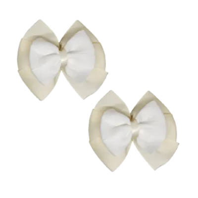 School Hair Accessories Double Bella Hair Bow 10cm - Ivory Base & Centre Ribbon (24 colours top)