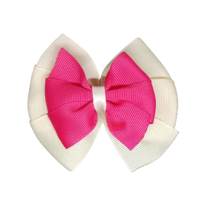School Hair Accessories Double Bella Hair Bow 10cm - Ivory Base & Centre Ribbon (24 colours top)