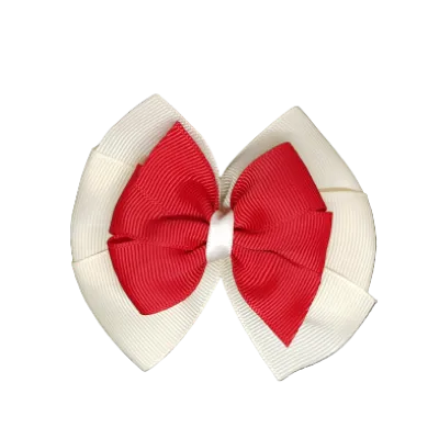 School Hair Accessories Double Bella Hair Bow 10cm - Ivory Base & Centre Ribbon (24 colours top)