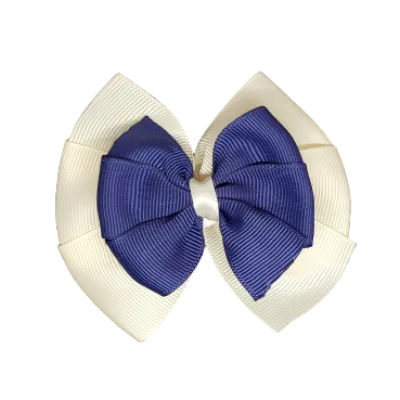 School Hair Accessories Double Bella Hair Bow 10cm - Ivory Base & Centre Ribbon (24 colours top)