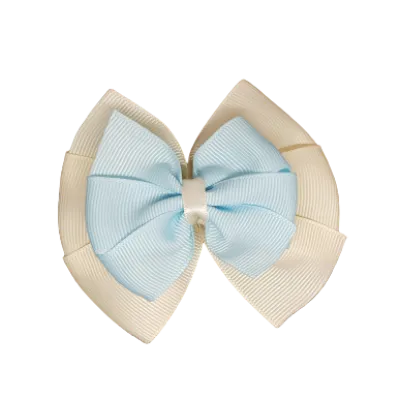 School Hair Accessories Double Bella Hair Bow 10cm - Ivory Base & Centre Ribbon (24 colours top)