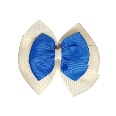 School Hair Accessories Double Bella Hair Bow 10cm - Ivory Base & Centre Ribbon (24 colours top)