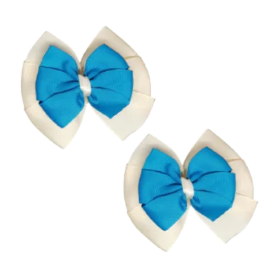 School Hair Accessories Double Bella Hair Bow 10cm - Ivory Base & Centre Ribbon (24 colours top)