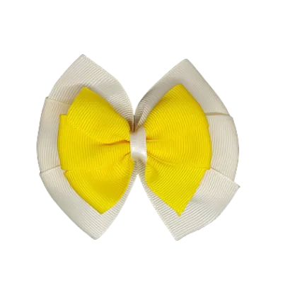 School Hair Accessories Double Bella Hair Bow 10cm - Ivory Base & Centre Ribbon (24 colours top)
