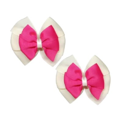 School Hair Accessories Double Bella Hair Bow 10cm - Ivory Base & Centre Ribbon (24 colours top)
