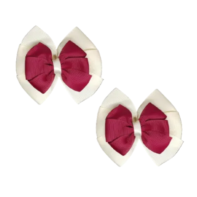 School Hair Accessories Double Bella Hair Bow 10cm - Ivory Base & Centre Ribbon (24 colours top)