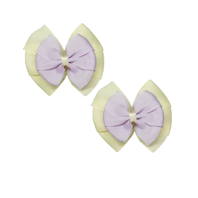 School Hair Accessories Double Bella Hair Bow 10cm - Ivory Base & Centre Ribbon (24 colours top)