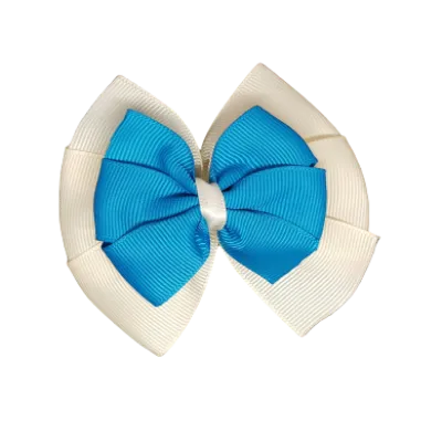 School Hair Accessories Double Bella Hair Bow 10cm - Ivory Base & Centre Ribbon (24 colours top)