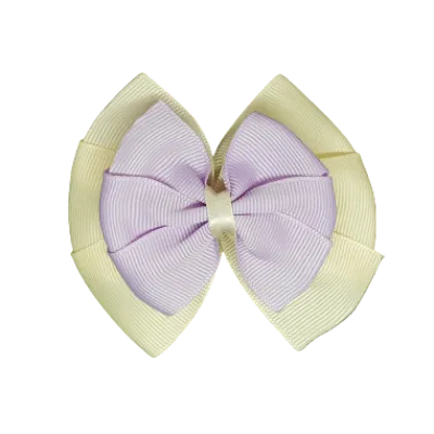School Hair Accessories Double Bella Hair Bow 10cm - Ivory Base & Centre Ribbon (24 colours top)