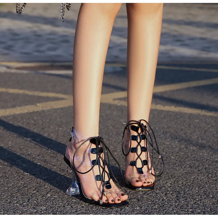 Sexy Transparent Straps Lace-Up Sandals