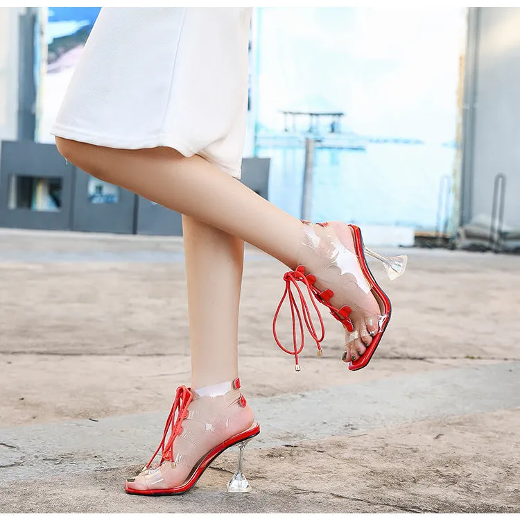 Sexy Transparent Straps Lace-Up Sandals